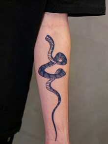 Herbal Juice Semi-Permanent Magic Tattoo Sticker, Vintage Personalized Wrapped Snake Design, Long-Lasting 14 Days, Non-Fading, Non-Reflective, Temporary Tattoo Sticker For Arm, Back, Leg, Body, 1pc/Pack - Blue - View 2