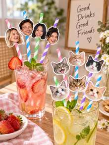 Custom Face Photo Straws - Personalized Birthday Straws, Party Decor, Custom Face Paper Straws, Personalized Birthday Photo Straws, Bachelorette Party Straws, Fun Photo Decoration, Bachelorette Party Gift - Multicolor - View 9