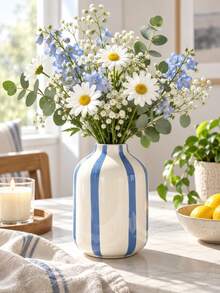 1pc Classic Striped Round Vase, Practical Floral Arrangement Vase, Desktop Decor, Suitable For Indoor Display, Applicable For Christmas Winter Holiday Home Party Decoration - Small Round Bottle - View 4
