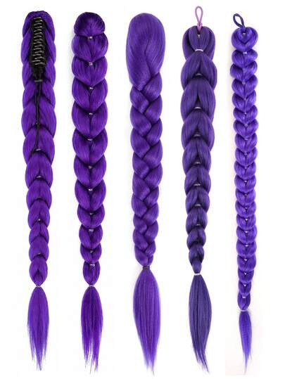 24 Inch Purple Braiding Hair With Claw Clip, Segmented Pre-Braided Synthetic Purple Hair Extensions For Girls, Halloween Party Cosplay & Daily Play(Claw Clip Braid)