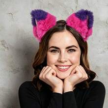 Women's Halloween Cosplay Plush Cat Ears & Tail Set, Purple-Pink Gradient Striped Fluffy Cat Ear Headband, Stage Performance Carnival Party Costume Accessory - Purple Kitten - View 2