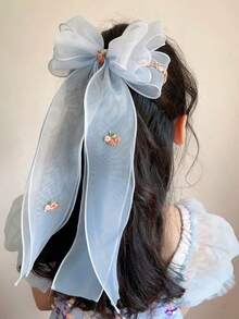 1件女孩甜美可愛網紗蝴蝶結半紮馬尾緞帶髮夾 - 蝴蝶結髮夾 - 查看 9