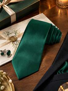 1PC Men's Solid Color Tie Dark Green Formal Business Tie Men's Wedding Tie - Dark Green - View 1