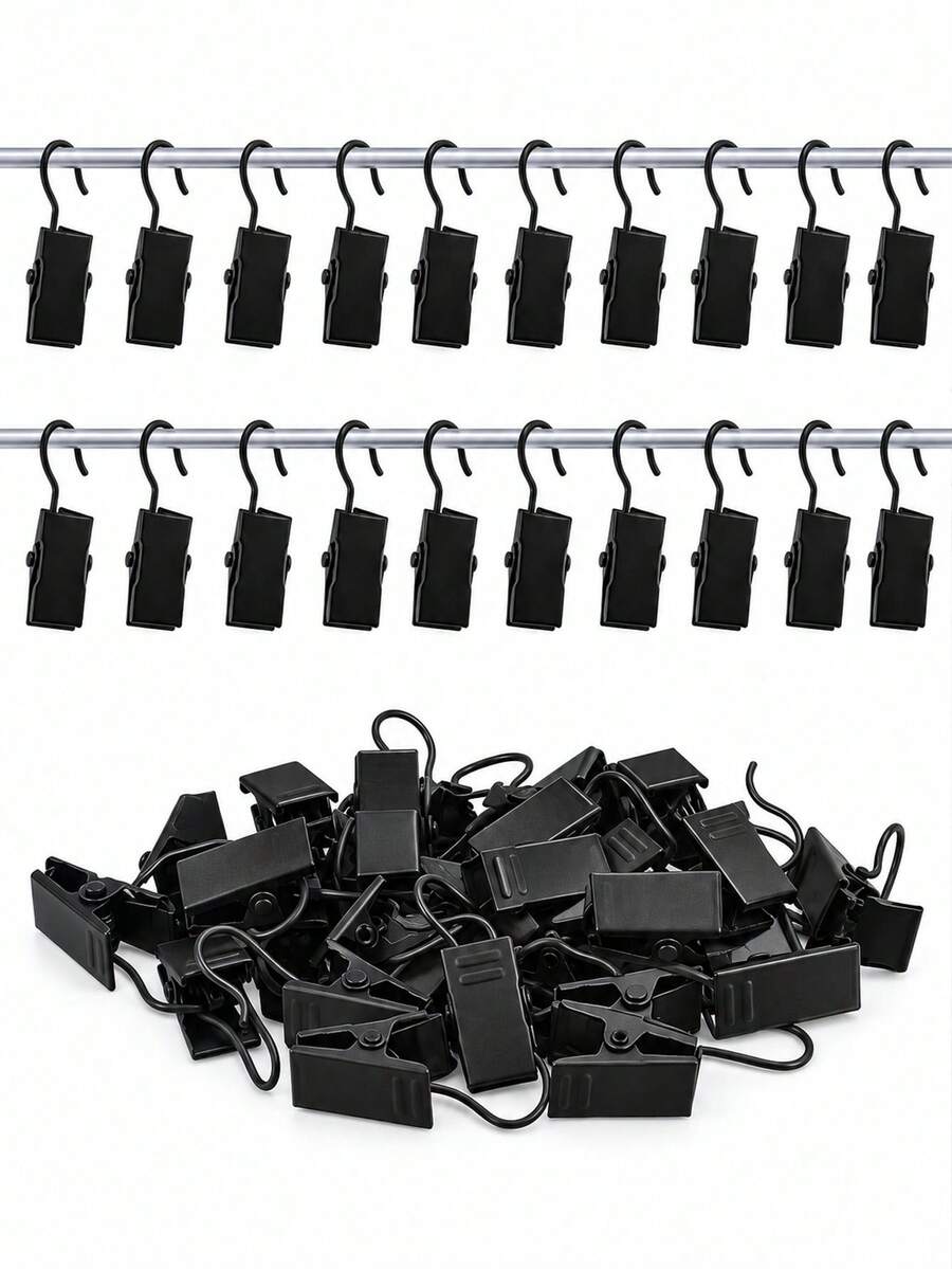 10/50pcs Black Curtain Ring Clips, Mini Curtain Clips Hooks, Curtain Hanging Clips Rings, For Hanging Curtains, Bows, Hats, Curtain Rings, Hanging Curtains, String Lights, Curtains, Party Decorations - Multiple Styles - View 1