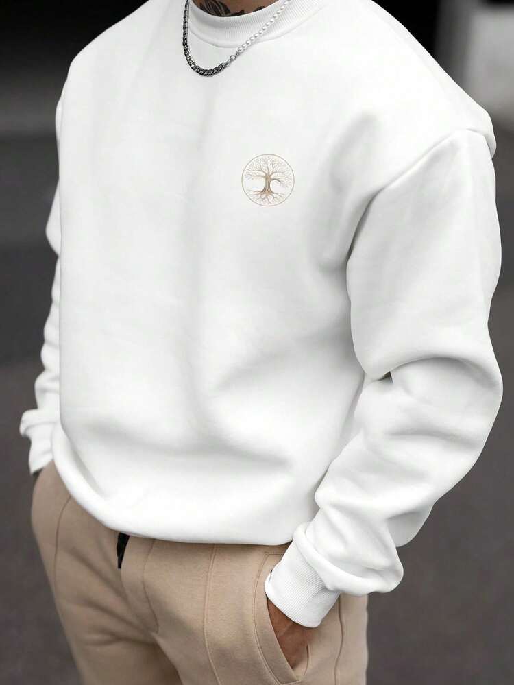Sweatshirt Pria, Sweatshirt Kerah Bulat Motif Pohon Kehidupan Musim Gugur, Pakaian Kasual Serbaguna untuk Sehari-hari - Putih - View 1