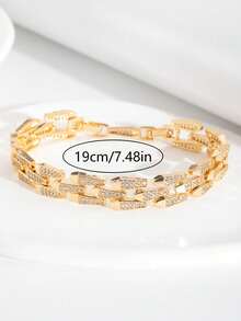1pc Luxury Elegant Sparkling Cubic Zirconia Small Round Design Bracelet Suitable For Women Wedding Banquet Wear, Gift Box Not Included - Yellow Gold - View 6