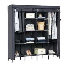 67" Clothes Closet Portable Wardrobe Clothes Storage Rack 12 Shelves 4 Side Pockets Gray - Dark Grey - View 2