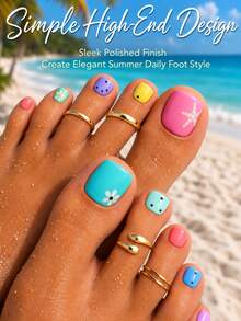 4pcs Fashionable Elegant Open Adjustable Women's Toe Ring Set, Versatile Stackable Design, Suitable For Women's Daily Wear, Beach Vacation, Fashionable Foot Jewelry Gift - Gold - View 2