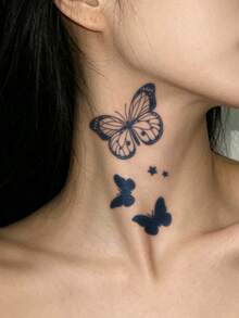 1pc Herbal Juice Semi-Permanent Magic Tattoo Sticker, Star & Butterfly Pattern, Long-Lasting 14 Days, No Fading, Non-Reflective, Temporary Tattoo Sticker For Arm, Shoulder, Neck, Collarbone, Waist, Abdomen, Leg And Body - Blue - View 5