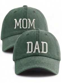 BONNY BOOM 2pcs "Dad Mom" Couple Baseball Cap, Unisex, Sporty Style, Suitable For Spring, Summer, Autumn, Winter, Gift For Parents - Washed Black + Washed Black - View 27