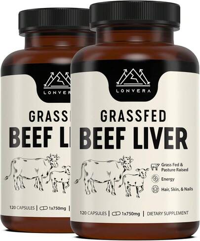 Lonvera Grass Fed Beef Liver Capsules For Women And Men - 3000mg Freeze Dried Desiccated Organs - Nutrient Source For Joints, Bones, Hair, Skin, Nails & Daily Energy - 120 Pasture-Raised Capsules