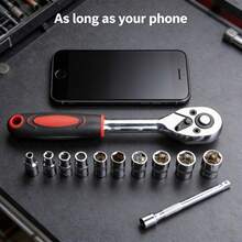 12pcs Socket Wrench Set - Durable Carbon Steel, 1/4" Drive, Extended Handle, Non-Electric, Suitable For Automotive Repair And Industrial Use, Requires Self-Assembly, Ideal Choice For DIY Enthusiasts And Professionals - 12-piece Set - View 5