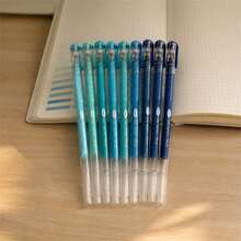 9PCS Cool Blue & Cyan Straight Barrel Neutral Pen Set, Multi-Shade Blue Ink Combination, Cap Protects Nib, Daily Writing Journaling Highlighting Note-Taking Tool - Blue Set - View 6