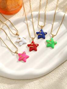 1 buah Kalung Bintang Enamel Dekorasi Musim Gugur Stainless Steel 304 Wanita, Liontin Bintang Warna-warni Lucu, Rantai Ular, Gaya Musim Gugur, Rantai Ular Manis & Keren Estetik - kalung - View 3