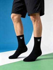 1/5/10 Pairs Couple Matching Heart Socks, Minimalist Love Letter Pattern, Versatile For Daily Wear - Multicolor - View 3