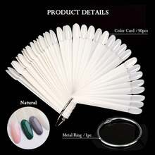 50pcs White False Nails, Nail Polish Gel Color CardDisplay Stand, Practice Training Fan-Shaped DisplayRod, Manicure Tools, Home DIY Nail Polish Board - White - View 2