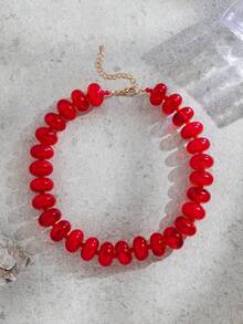 1pc Women's Fashion Minimalist Dopamine Candy Color Exaggerated Beaded Necklace, Versatile For Daily Wear (Random Tie-Dye Color, Random Tail Drop) - Red - View 3