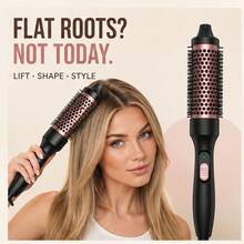 3-In-1 Electric Hair Styling Brush, Straightener, Curler And Volumizing Round Brush, Convenient Styling Tool For Smooth And Bouncy Hairstyles, Essential For Women's Travel - Black - View 2