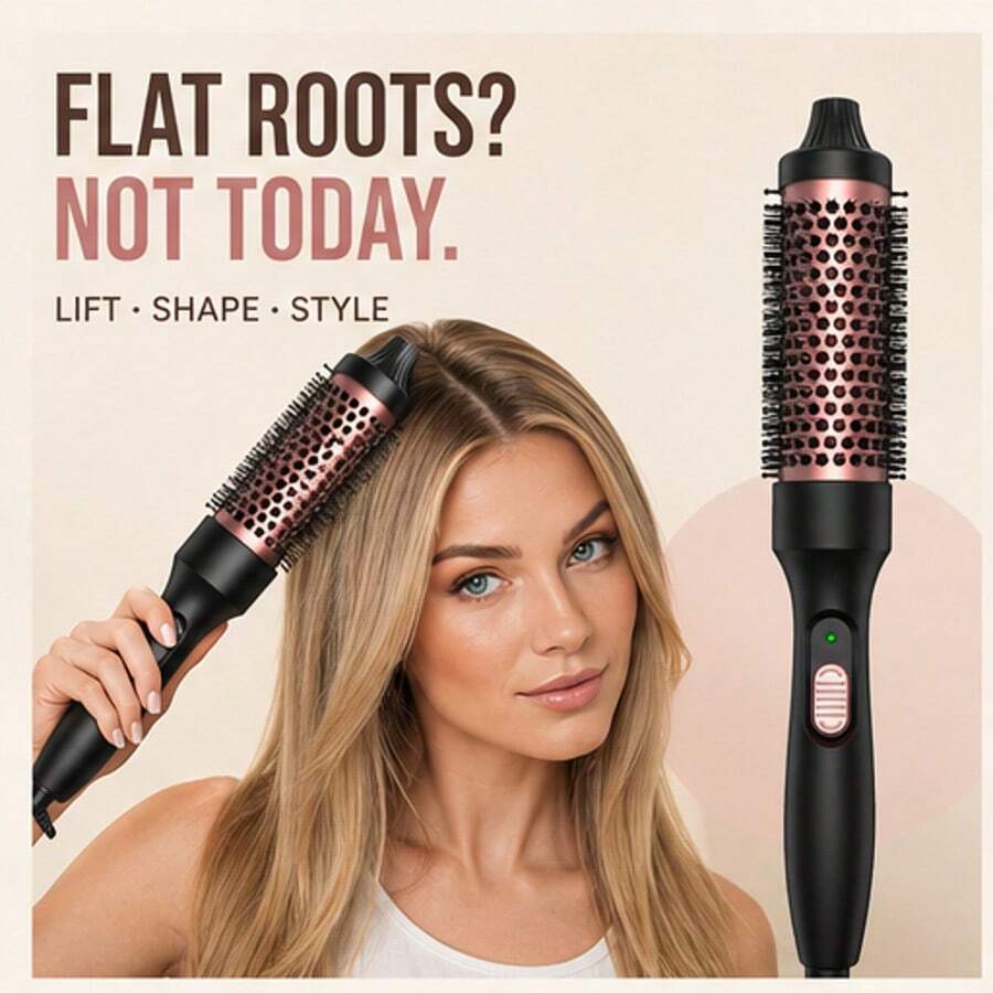 3-In-1 Electric Hair Styling Brush, Straightener, Curler And Volumizing Round Brush, Convenient Styling Tool For Smooth And Bouncy Hairstyles, Essential For Women's Travel