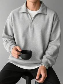 Men's Fashionable Street Style Minimalist Printed Zip-Up Hooded Sweatshirt, Autumn/Winter - Grey - View 2