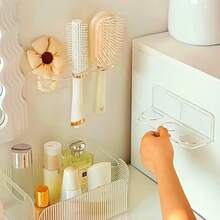 1pc 2-Hole/3-Hole Acrylic Bathroom Storage Rack, Hair Dryer & Comb Holder, Hair Tool Organizer, Wall-Mounted Comb Rack, Can Hold 2 Or 3 Combs, Transparent Fashionable Storage Rack, Bathroom Accessories, Bathroom Supplies, Bathroom Decor, Suitable For Home Bathroom Use - Multicolor - View 4