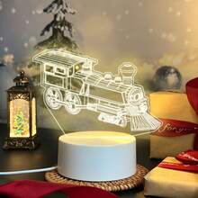 Vintage Steam Train Acrylic Night Light, USB Warm Light Powered Desktop Art Decor, Exquisite Line Laser Engraved, Retro Atmosphere Bedside Lamp, Locomotive Theme Design, Suitable For Train Enthusiasts, Creative Birthday Holiday Gift - Warm white light - View 4