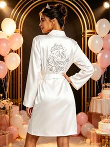 White Satin Long Sleeve Formal Gown (With Silver Embroidery), Suitable For 15-Year-Old Quinceañera Party Preparation - 15-year-old Embroidery - White - View 2