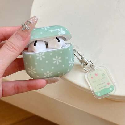 Korean Style Mint Green Floral Pendant Earphone Case Compatible With Apple Pro 3 Case/ Pro 2 Case/ Pro Case/ 4 Case/ 5 Case/ 3 Case/ 2 Case/Fashionable Women's Earphone Case/Minimalist Earphone Case/Apple Earphone Case/Apple Earphone Cover