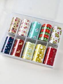 10 Rolls Christmas Nail Foil Transfer Stickers 4x100cm Santa Snowflake Reindeer Bell Xmas Pattern Winter Nail Art Decals, DIY Manicure Decorations For Acrylic Nails - Multicolor - View 10