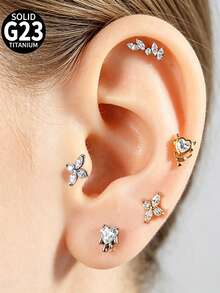 1 Buah Anting-anting CZ Berkilau Bentuk Salib Marquise Bunga Jahat ASTM Titanium Padat Ulir Internal Bertatahkan Gugus Zirkonia Datar untuk Bibir Hidung Tragus Tulang Rawan - 1 tindik bibir titanium - View 2