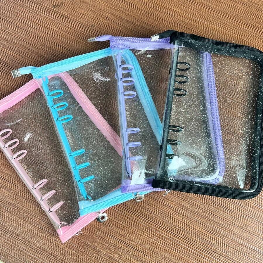 1pc A6 Glitter Zipper Binder, Transparent Storage Bag, Sticker Storage Book, Pencil Case, PVC Material, A6 PP High Transparency Inner Page Refill, IDOLME, Suitable For Document Bag/Stamp Album/Scrapbook/Sticker Book/Pencil Case, K-Pop Photo Album, Savings Book, Diary, Planner, Etc. - A6 - View 1