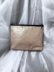 Portable Champagne Gold Travel Makeup Bag With 3 Embossed Logo, Toiletry Storage Cosmetic Bag For Personal Use Or Gift - Lancôme Makeup Bag - Champagne - View 1