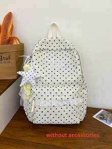 School Backpack + Ruffle Lace Polka Dot Backpack + Large Capacity & Side Pockets + Campus Shopping Trip + Cute Kawaii Nylon Student Daypack - Multicolor - View 7