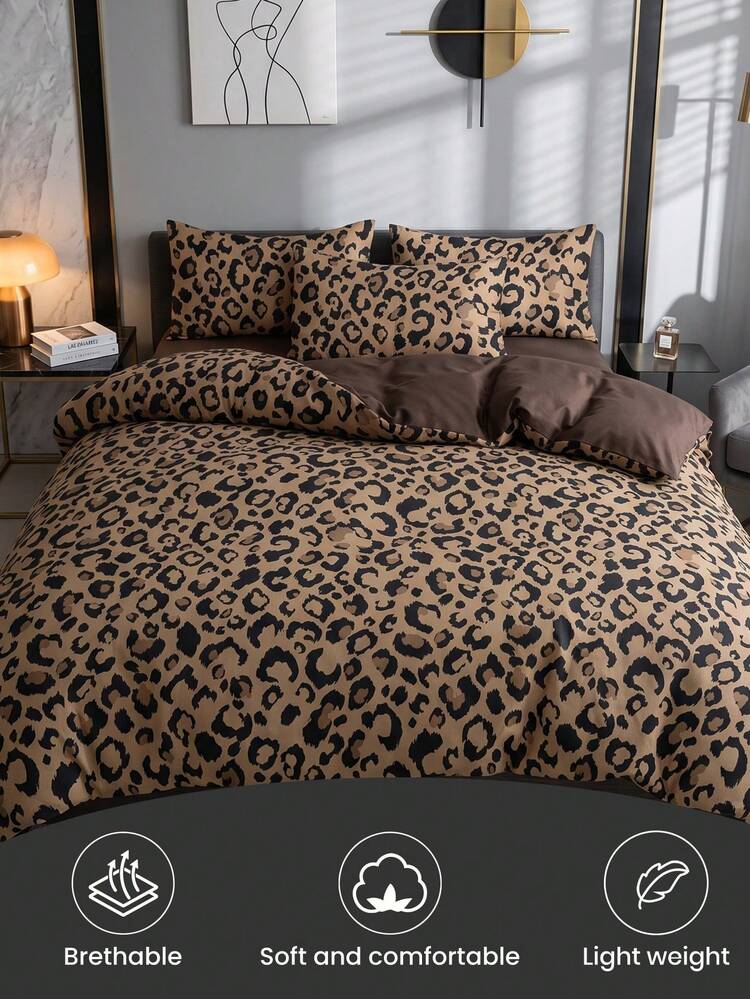 2/3pcs Leopard Print Bedding Set (1 Duvet Cover + 1/2 Pillowcases, No Fillers), Duvet Cover Set, Breathable Comfortable Anti-Pilling, Suitable For Twin/Full/Queen/King Bed, Machine Washable, Room Decor, Dorm Bedding, Autumn Decor, Christmas - Multicolor - View 6