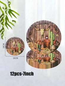 12/24pcs Set Of Plates, Dessert Plates, Western Cowboy Theme Paper Plates, 7-Inch Paper Plates, 9-Inch Paper Plates, Food Plates, Party Trays, Suitable For Receptions, Parties, Picnics And Various Holiday Decorations And Gifts - Multicolor - View 11