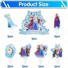 BUTTBILL مجموعة ديكور حفلة عيد ميلاد بموضوع Frozen، لافتة عيد ميلاد سعيد، مفرش طاولة & زينة الكب كيك، مستلزمات ديكور حفلة الثلج والجليد الشتوية للاحتفال - متعدد الألوان - مشاهدة 8