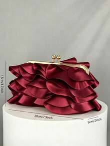 Women's Elegant Charming Petal Party Clutch, Ruffle Design Evening Bag, Suitable For Wedding/Vacation/Formal Party/Ball, Burgundy - Burgundy - View 7