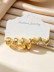 6/18pcs Anting-anting Lingkaran Emas Multi-Elemen Bentuk C, Hati, dan Tetesan Air dari Cangkang Kerang yang Elegan, Cocok untuk Pemakaian Sehari-hari Wanita, Hadiah Liburan - Emas - View 11