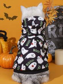 LUCKIE PAW 1pc Halloween Ghost Funny Pattern Pet Sweatshirt, Physical Anti-Flea, Reduce Shedding, Warm And Breathable Dog Vest, Suitable For Small And Large Dogs And Cats, Indoor And Outdoor - Black - View 3