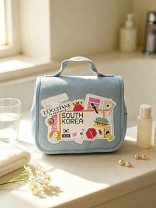 L'Occitane Women's Soft Fabric Zipper Makeup Bag, Daily Cosmetic Storage Bag, Waterproof Travel Toiletry Bag, 3 Design Options, Skincare Gift Set - Dusty Blue - View 5
