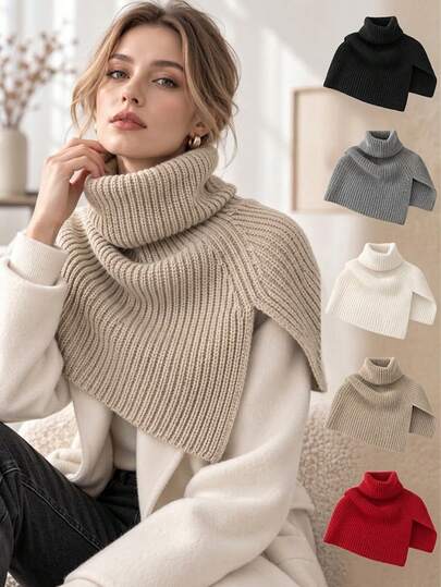 Casual Knitted Scarf, Asymmetrical Shawl Cut, Combines Warmth And Fashion, Can Be Used As Knitted Neck And Shoulder Warm Scarf, Suitable For Women To Wear In Autumn And Winter