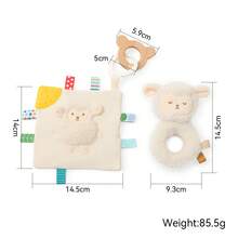 1 Set Mainan Sensorik Bayi Domba, Mainan Kerincingan Domba Plush dan Selimut Pengaman Domba dengan Gantungan Gigitan Beruang Kayu, Mainan Lembut untuk Menenangkan Bayi Baru Lahir - Aprikot - View 3