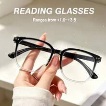 5pcs Rectangular Reading Glasses, Classic Large Frame, Fashion Matte Finish, Unique Rivet Detail, Premium Metal Hinge - Black + Black & White + Transparent + Translucent Grey + Translucent Tea - View 4