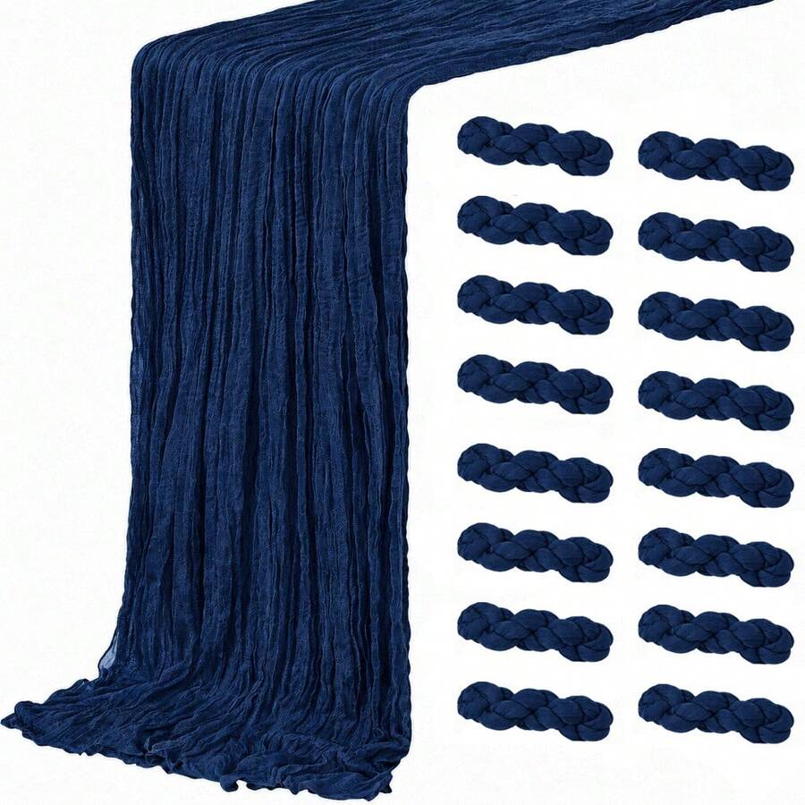 16 Pack Navy Blue Cheesecloth Table Runners, Gauze Table Runner, Rustic Boho Sheer Cheese Cloth Fabric Runner, Long Wrinkled Table Decor Bulk For Wedding, Party, Bridal Shower, Baby Shower, Birthday, Reception, Thanksgiving, Christmas, Garden Party - Navy Blue - View 1