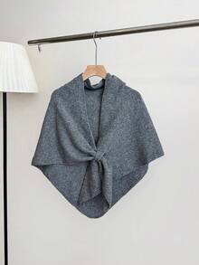 1pc Women's Solid Color Triangular Wool Blend Knit Shawl, Loose Fit Style For Outdoor Travel, For Spring, And - Multicolor - View 20