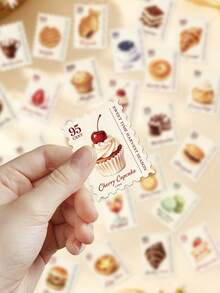 50pcs Food Postage Stamp Stickers For Decorating Planner, Diary, Scrapbook, Notebook, Luggage, Guitar, Skateboard, Manual, Tablet, Water Bottle, Phone - Coffee Brown - View 4