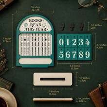1pc Wood Plastic Composite Reading Counter Desktop Book Statistic Ornament Green Creative Calendar Style Read-Off Tracker Fun Home Decor Craft Reading Record Tool Pushable Page Flip Wooden Calendar Desktop Bookshelf Decoration Student Study Room Stationery Gift - Multicolor - View 10