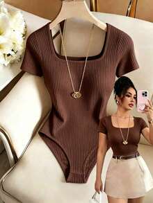 Women Sweater Bodysuits - Coffee Brown - View 4