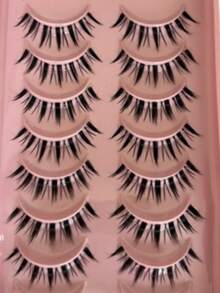 NAIJEMA Cartoon Style Natural Cat Eye False Eyelashes 7 Pairs, Cross Design Mink Fur Thick False Eyelashes, Anime Style False Eyelashes, Party And Travel Makeup Tools - Multicolor - View 6