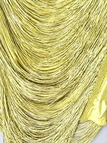 Women's Yellow Metal Chain Fringe Spaghetti Strap Backless Camisole, Eye-Catching Party Nightclub Holiday Vacation Cropped Top - Light Yellow - View 8